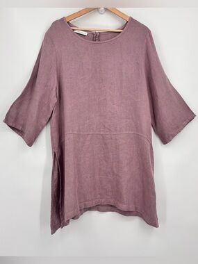 Bryn Walker 100 % Linen Light Mauve womens Tunic Top  Lagenlook asymmetrical Lrg